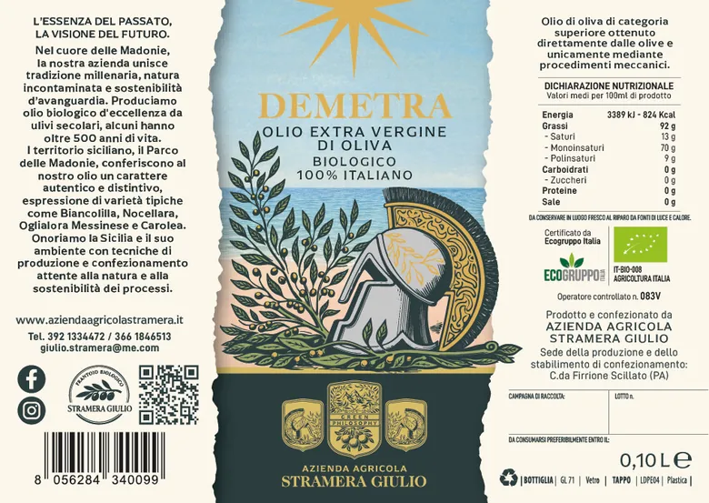Etichetta Demetra formato 100 ml